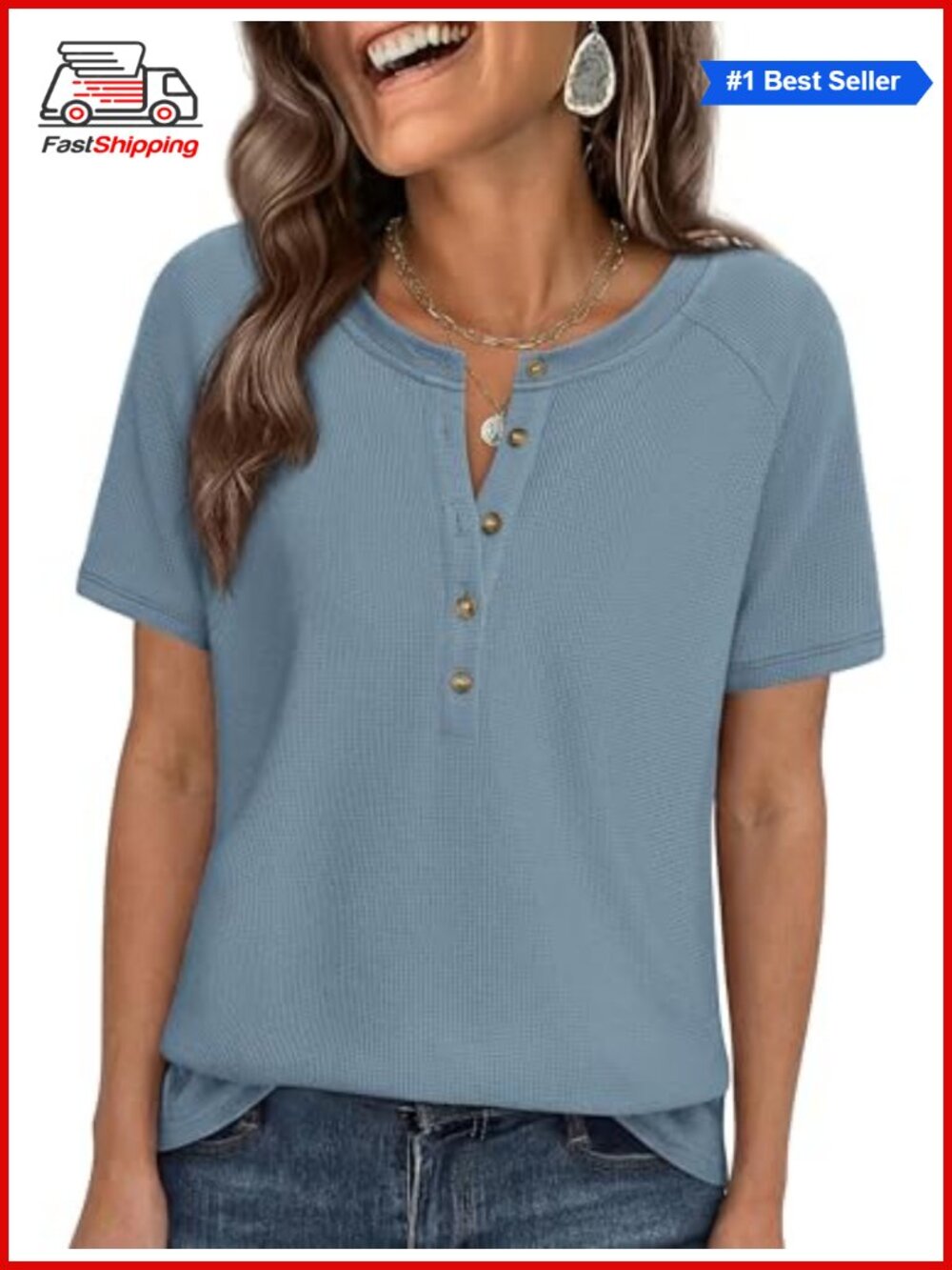 ✨ PRETTYGARDEN Women's Short Sleeve Waffle Knit Henley Shirt Top